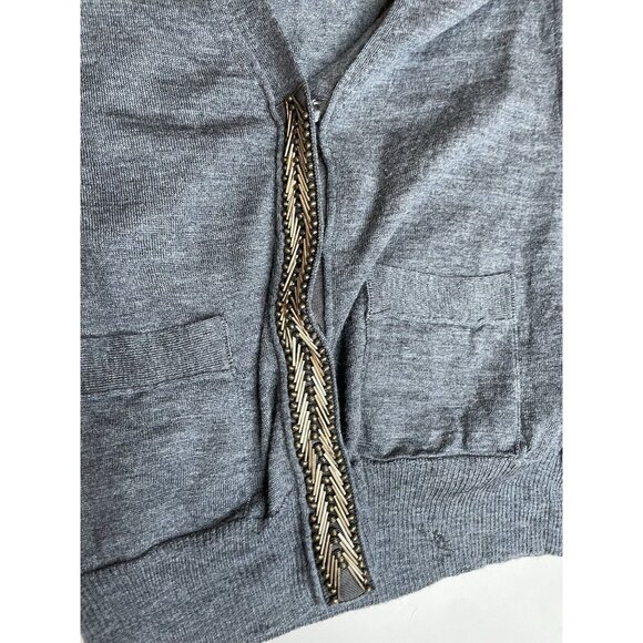 Banana Republic Womens XXS Gray V-neck Cardigan Beaded Fine Merino Wool Pocket - Picture 6 of 9